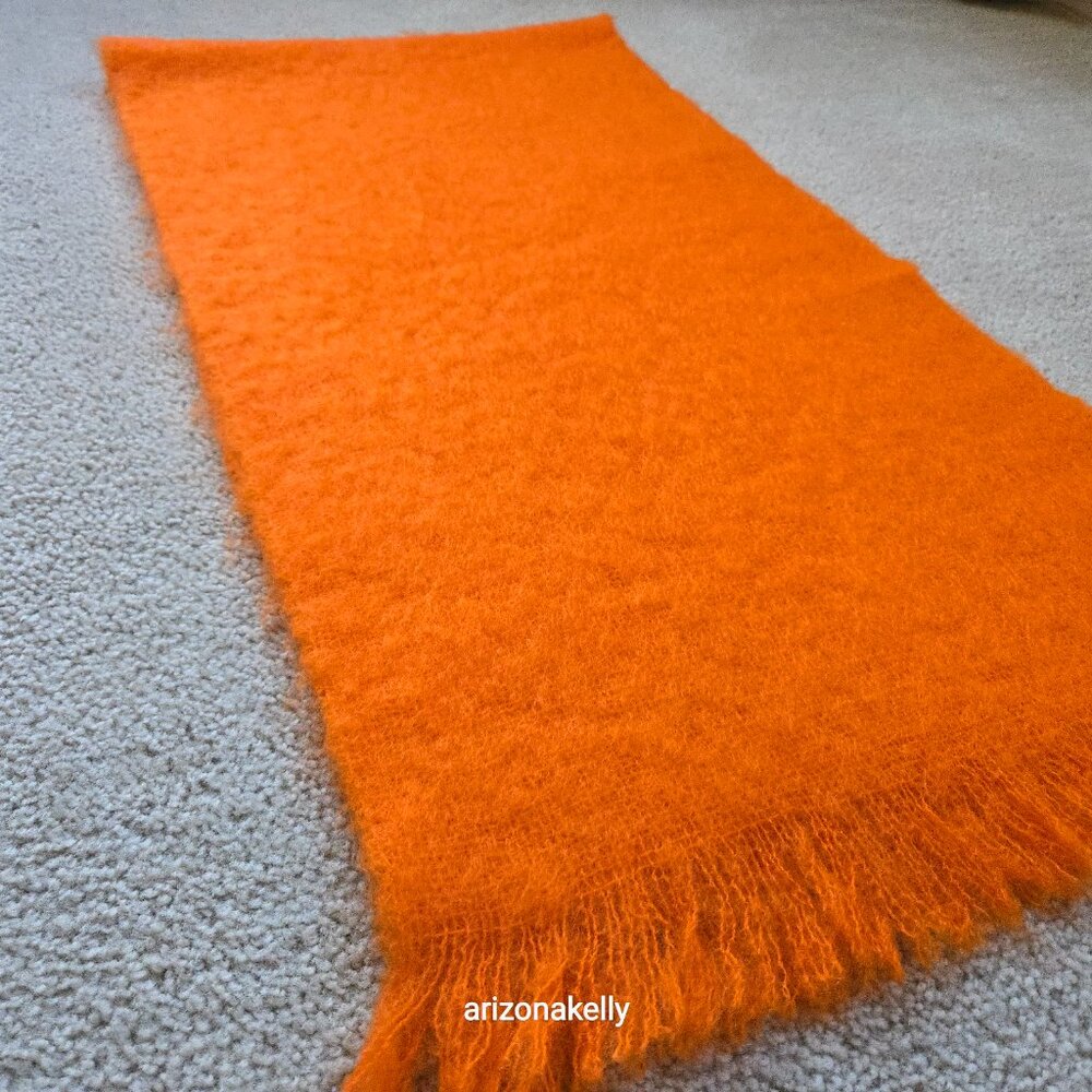 Vintage Hand Acraft Mohair & Wool Scarf Vibrant Orange - Picture 7 of 10
